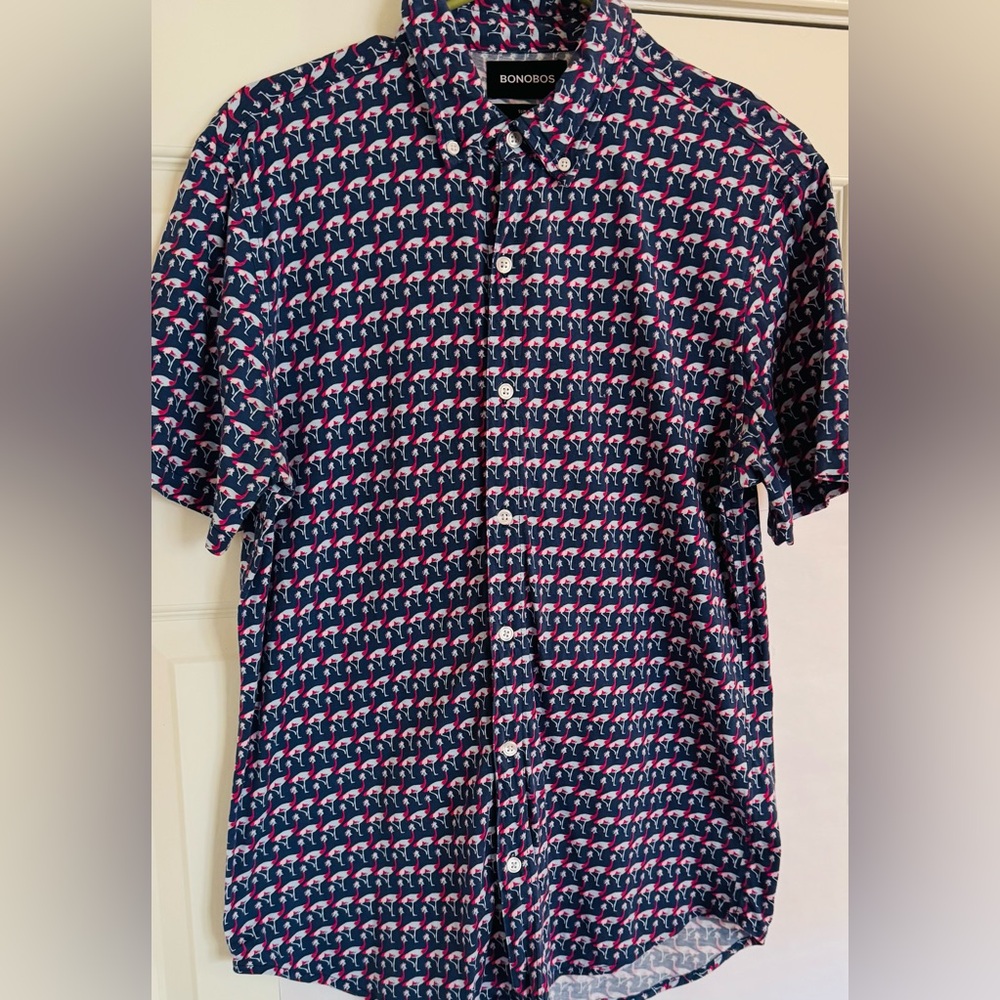 Bonobos Slim Fit Bird Print Men’s M Short Sleeve‎ Button Down Shirt